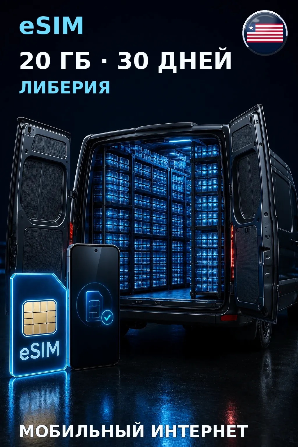 eSIM Либерия — 20 ГБ, 30 дней — интернет