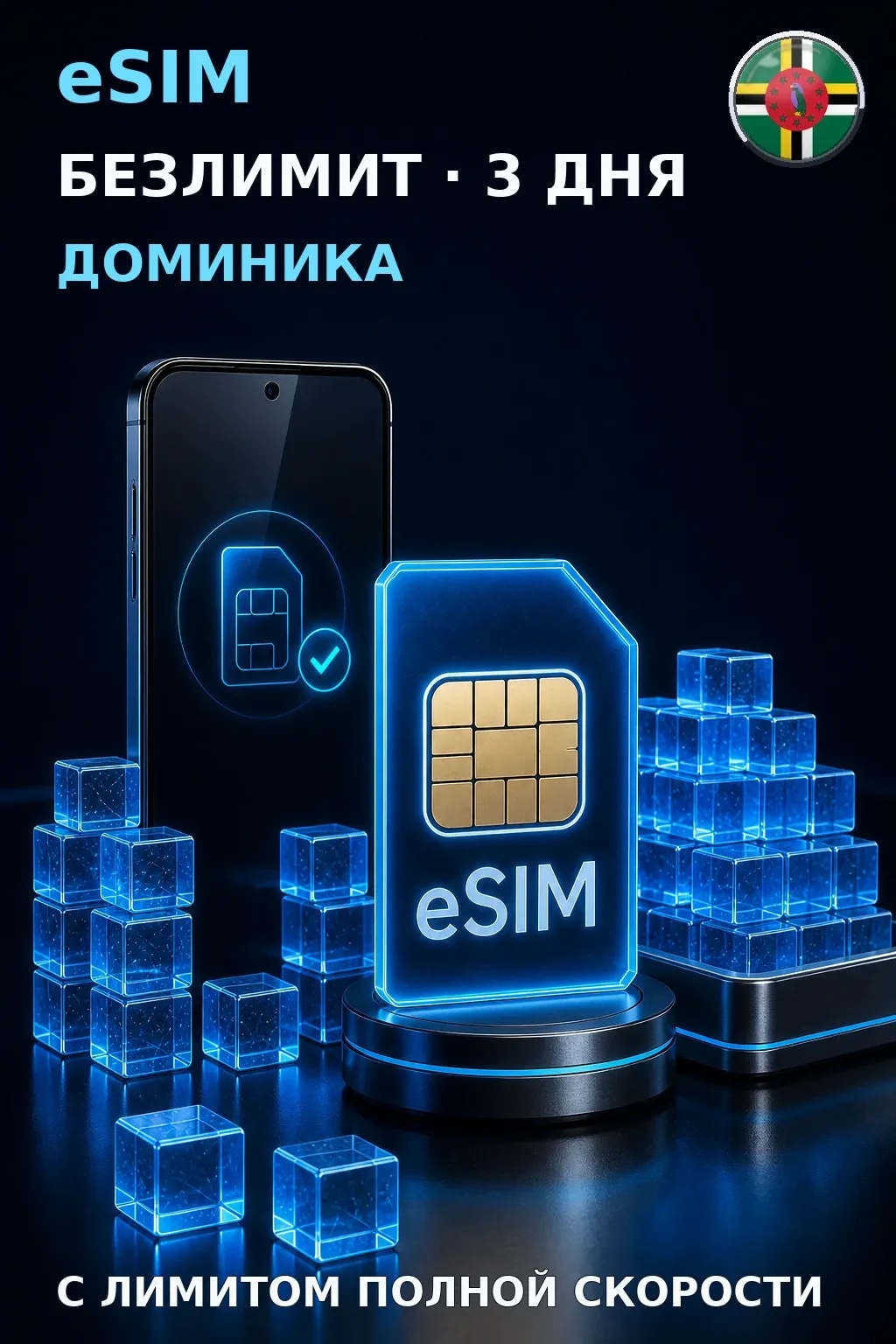 eSIM Доминика — БЕЗЛИМИТ, 3 дня — интернет